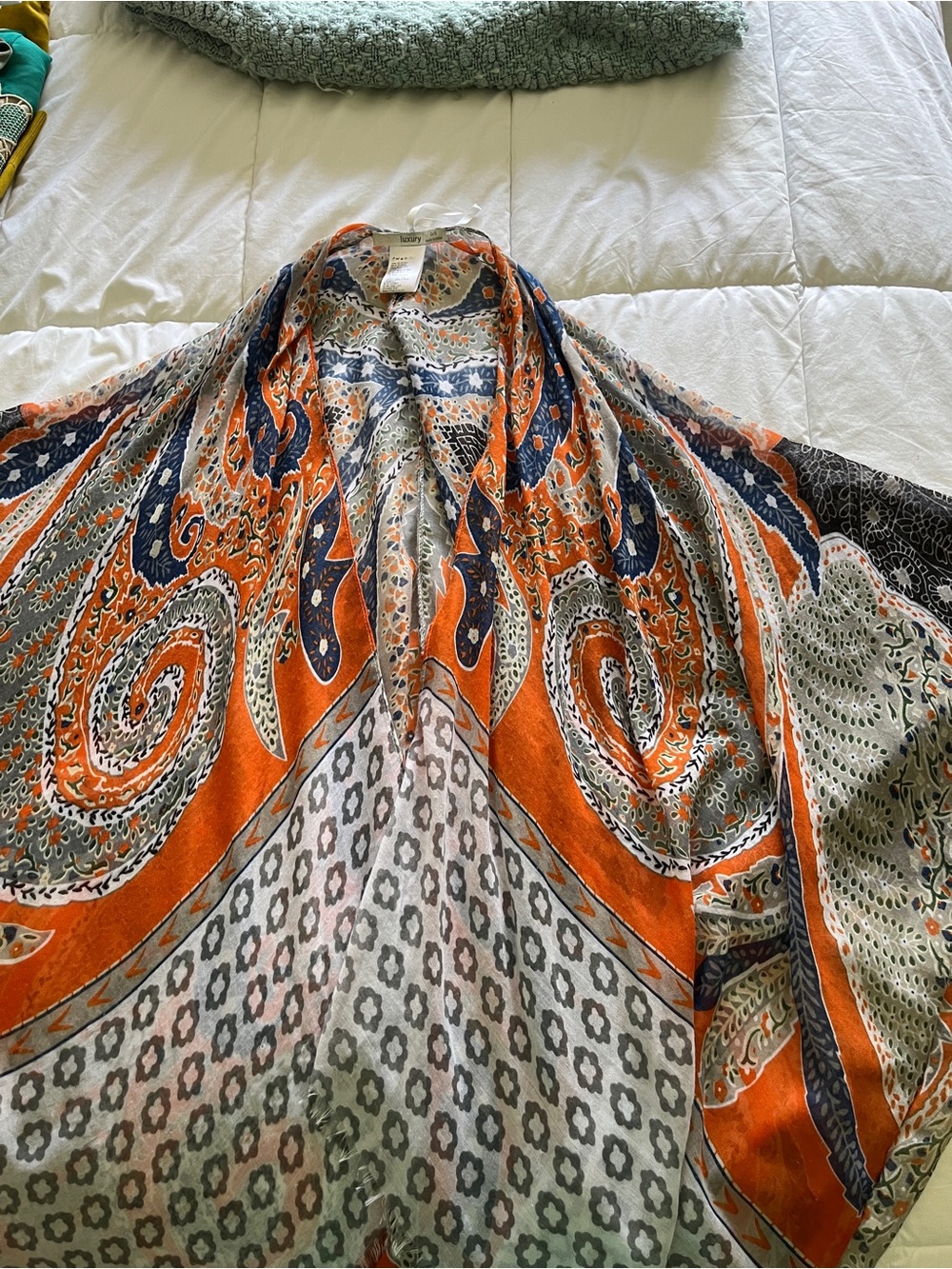 Subtle Luxury Orange Navy Paisley Sheer Kimono